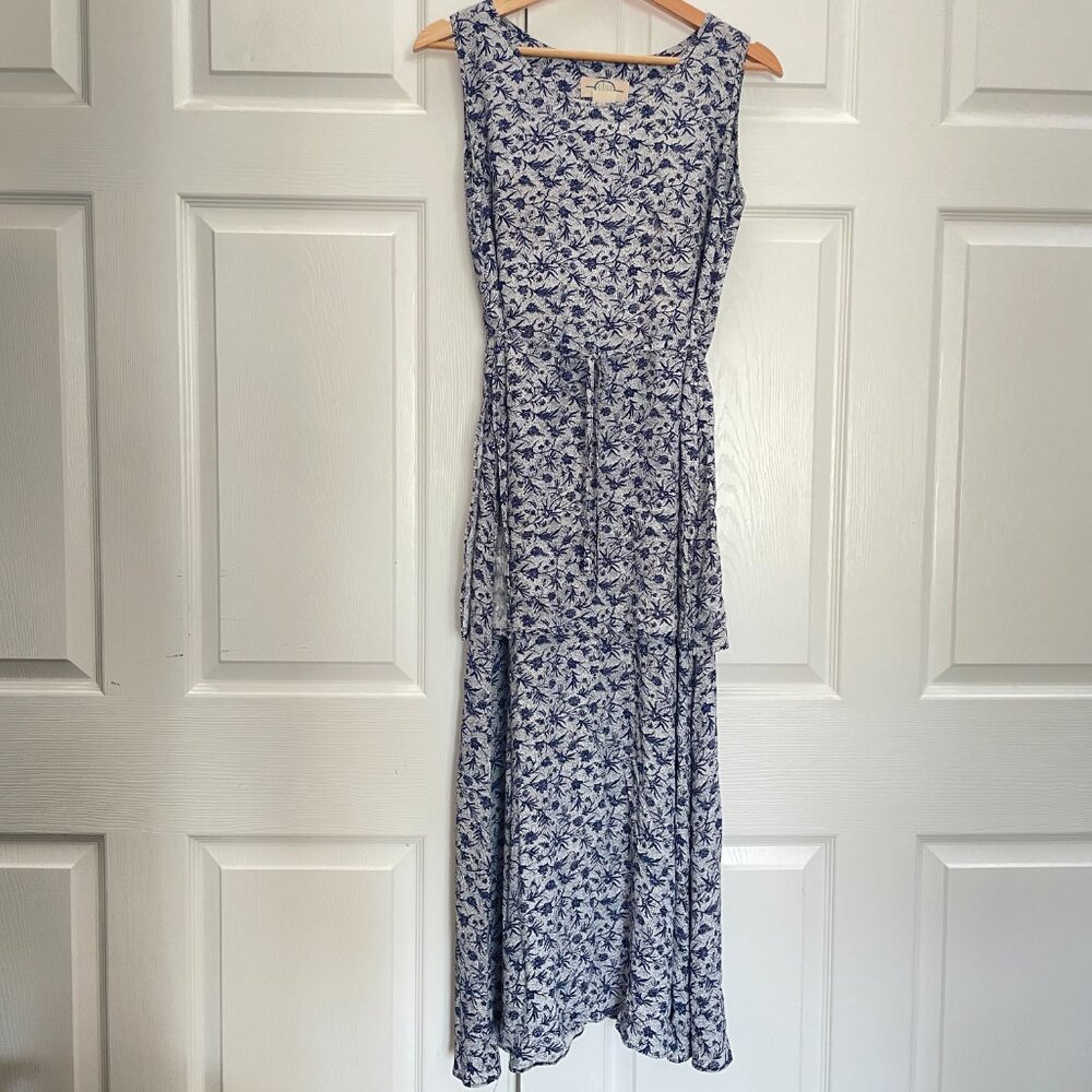 Vintage J.Jill LTD Maxi Dress Small Blue White Floral Sleeveless Rayon USA Made - Picture 14 of 14